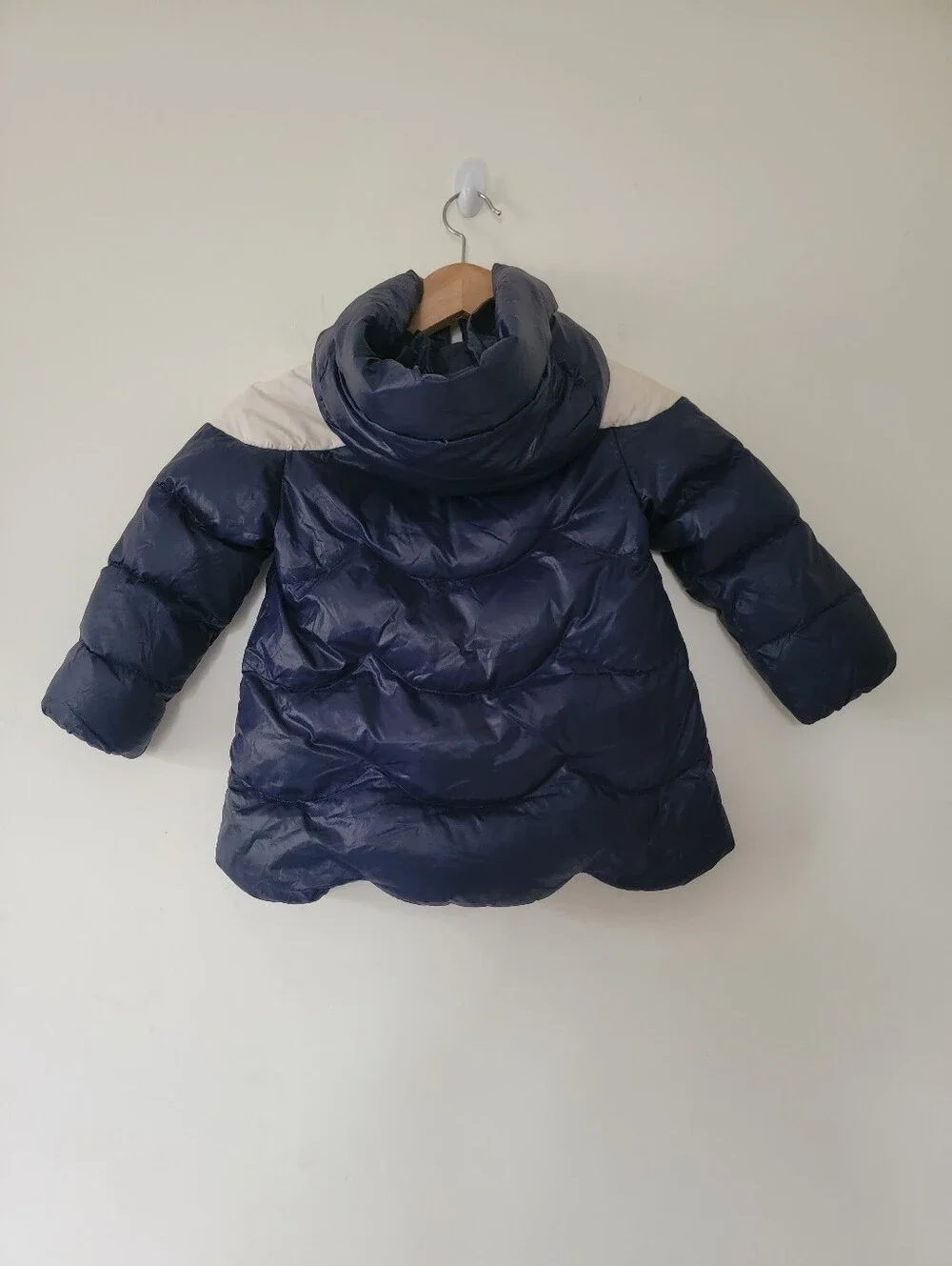 Jacadi Navy and Cream Quilted Puffer Coat with Hood